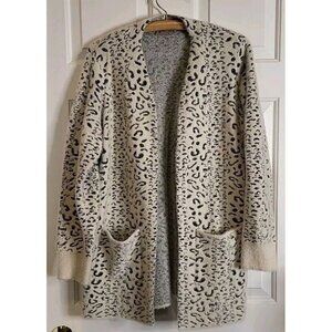 Evolution Animal Print Long Cardigan Womens Large Soft‎ Warm Cozy Snow Leopard